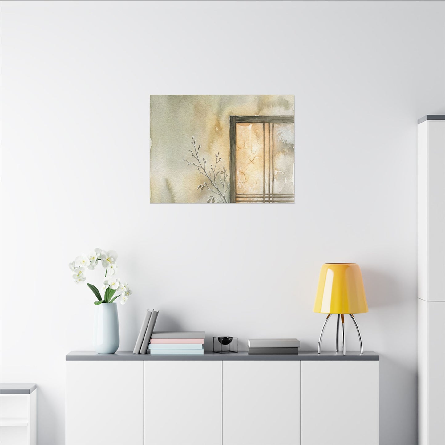 Ma Shoji Screen Canvas Art - Japandi Watercolor