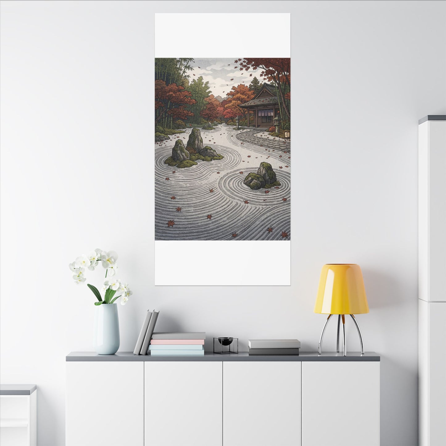 Autumn Rock Garden Ukiyo E Inspired Canvas Art | Peaceful Decor