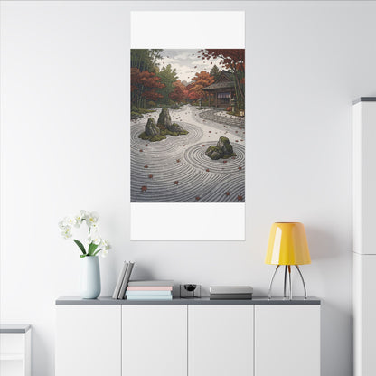 Autumn Rock Garden Ukiyo E Inspired Canvas Art | Peaceful Decor