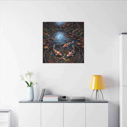 Koi Pond Canvas Art | Autumn Kintsugi Gold Repair Art