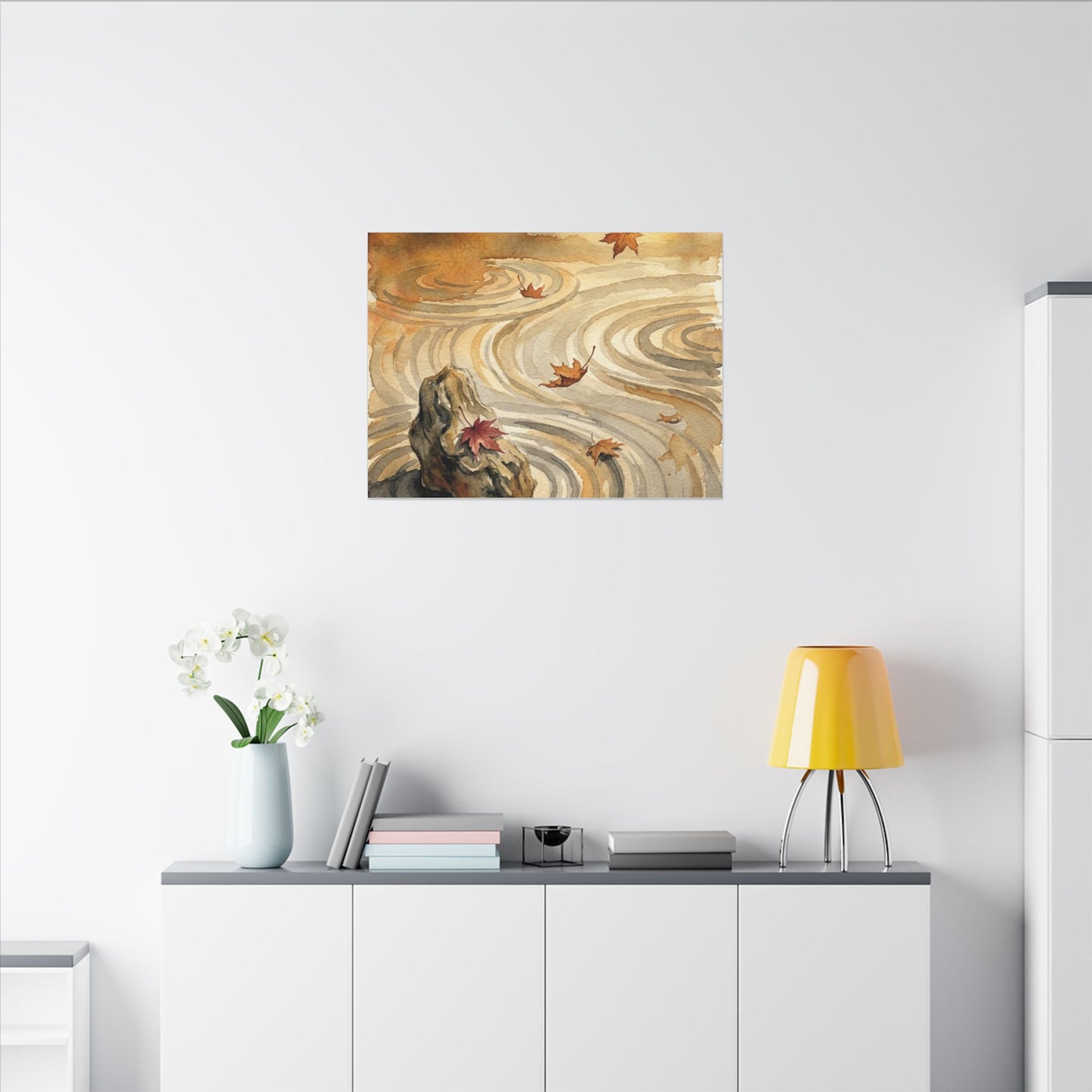 Autumn Rock Garden Watercolor Canvas Art | Neutral Decor