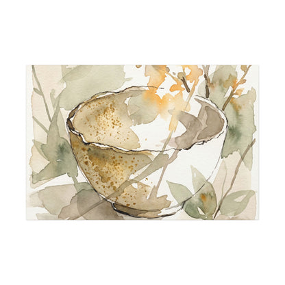 Spring Ceramic Bowl Watercolor Canvas Art | Neutral Decor