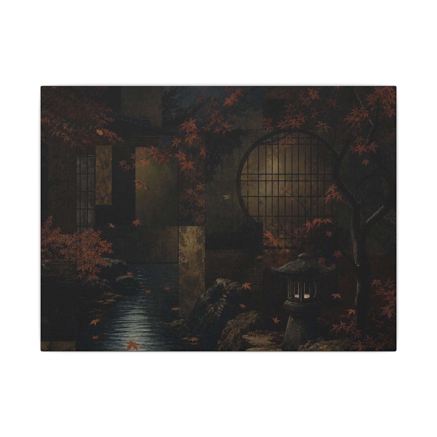 Moonlight Moonlit Garden Canvas Art - Dark Japandi Shibui