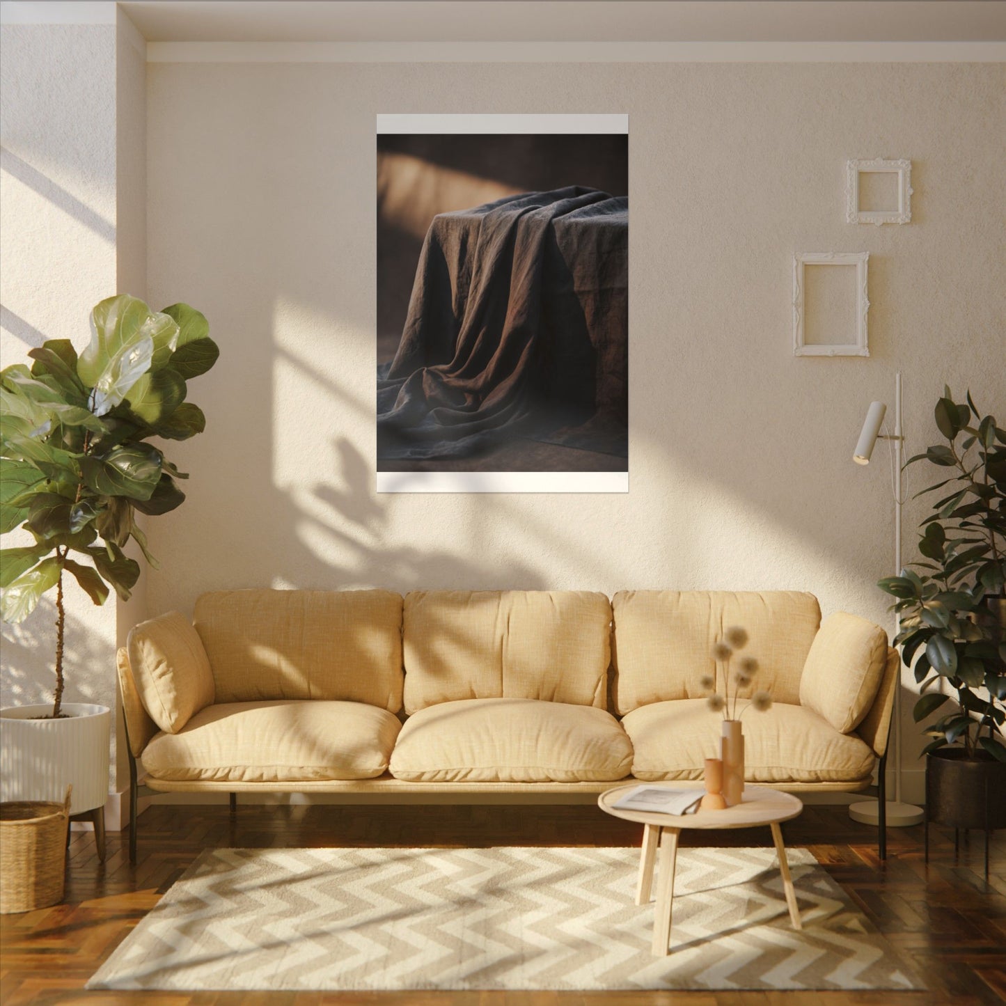 Silk Drape Canvas Art | Winter Dark Japandi Shadow Zen Art