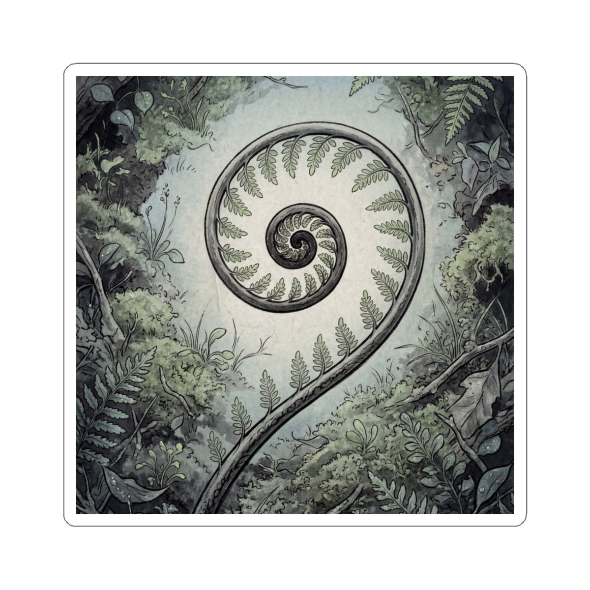 Dawn Fern Unfurling Sticker - Zen Seijaku Art Print