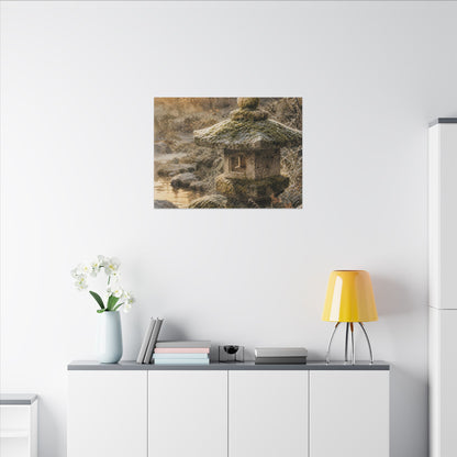 Winter Stone Lantern Watercolor Canvas Art | Earthy Decor