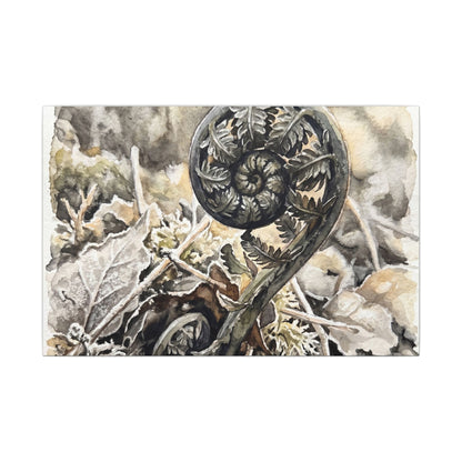 Japandi Fern Unfurling in Golden Hour | Watercolor Canvas Art