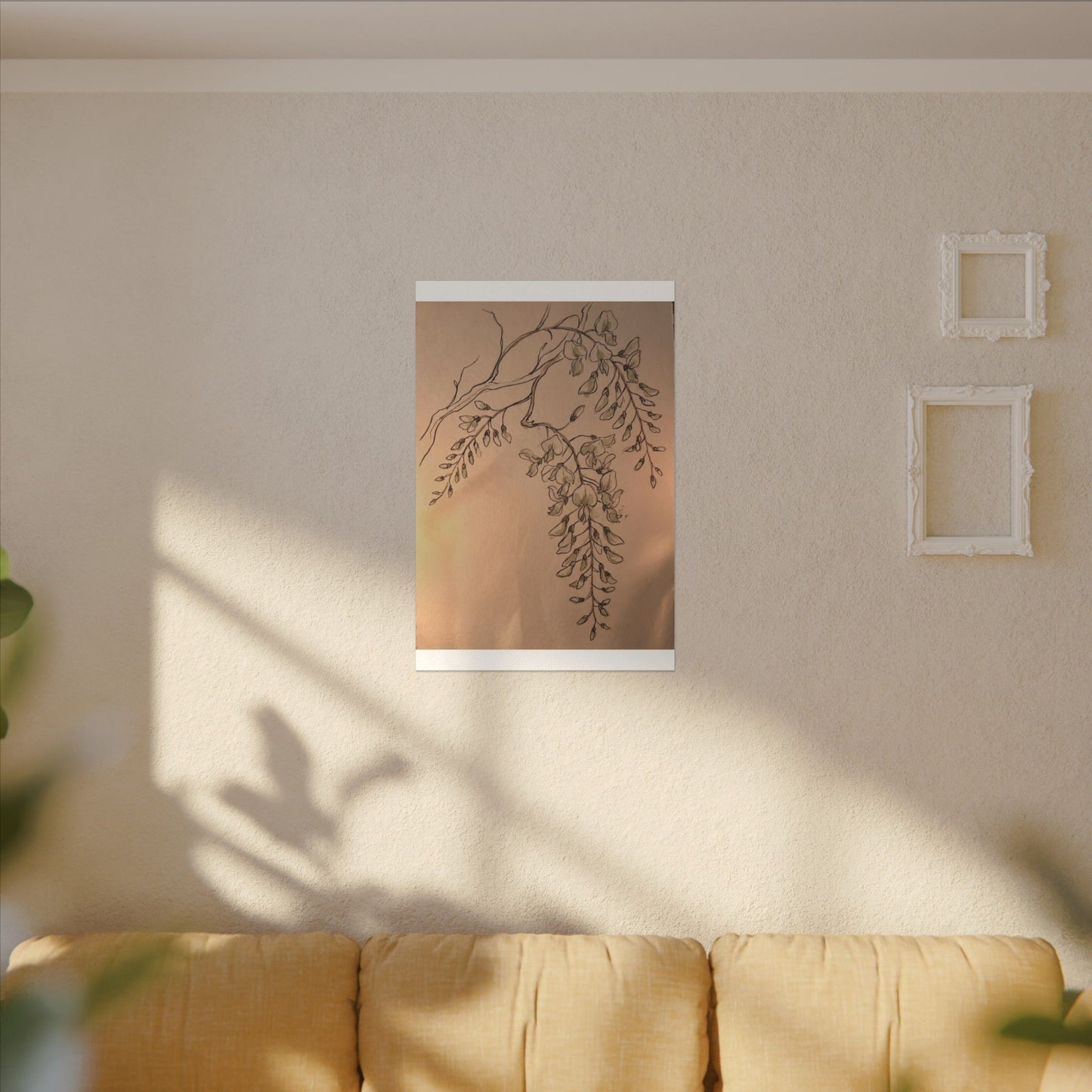 Japandi Wisteria in Candlelight | Minimal Line Canvas Art