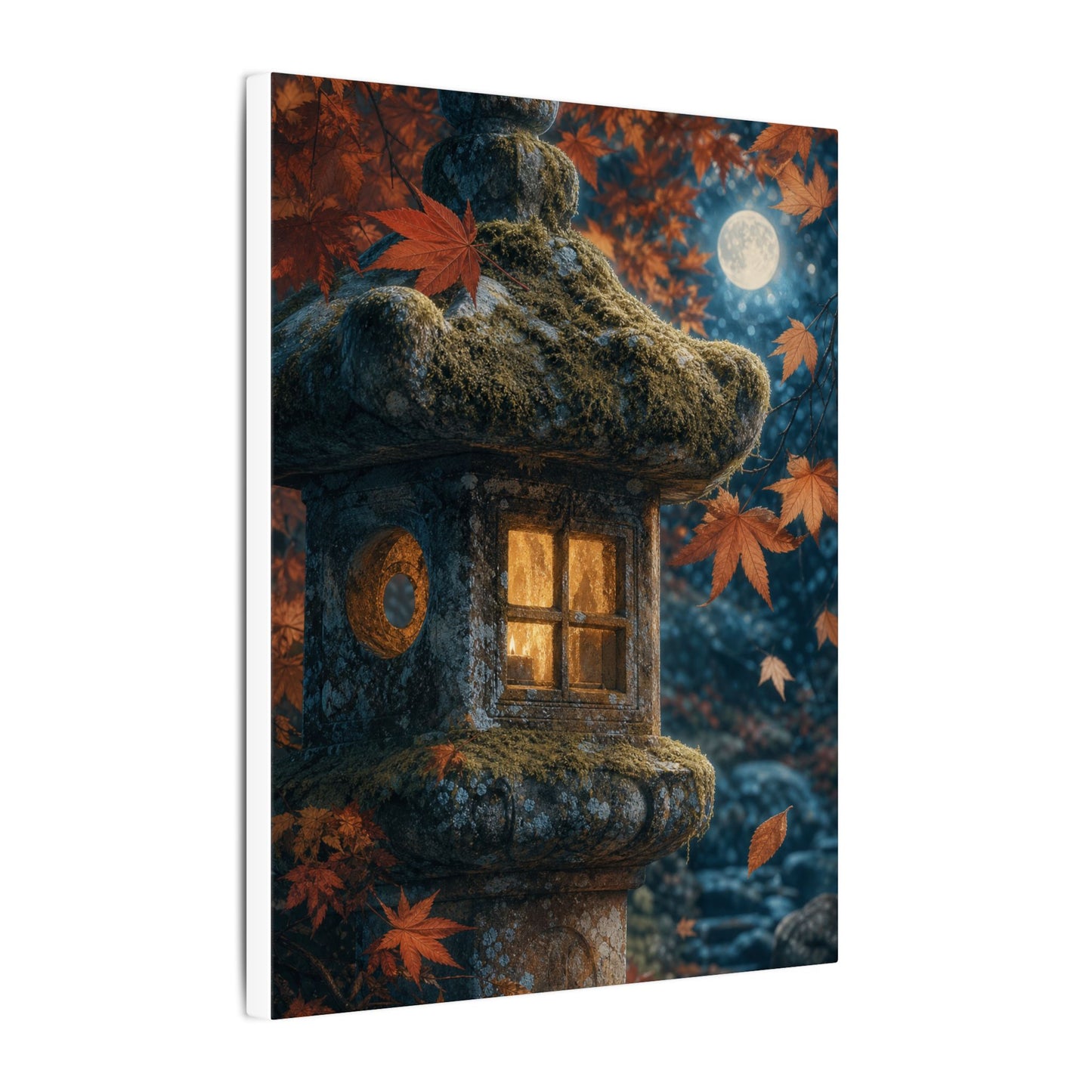 Autumn Stone Lantern Forest Whimsy Canvas Art | Earthy Decor