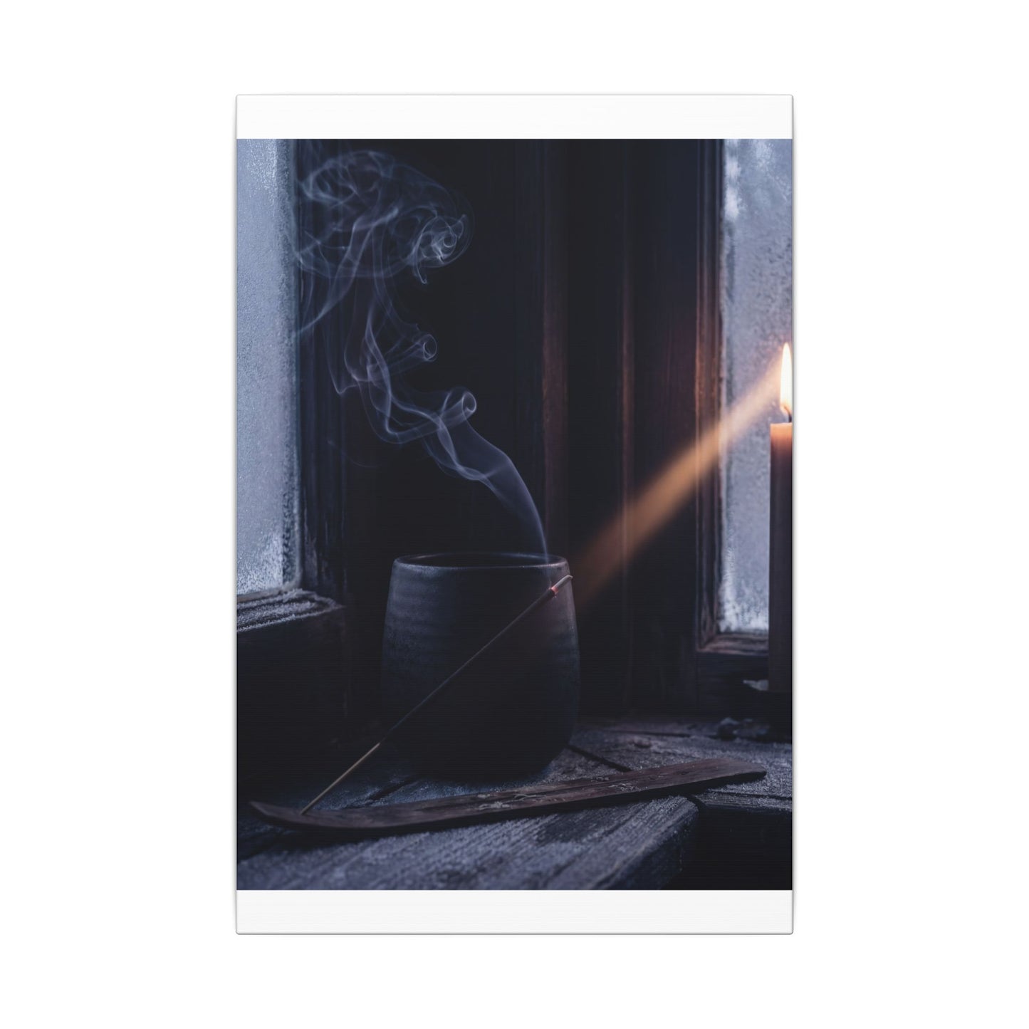Incense Smoke Winter Canvas Art | Dark Japandi Sophisticated Design