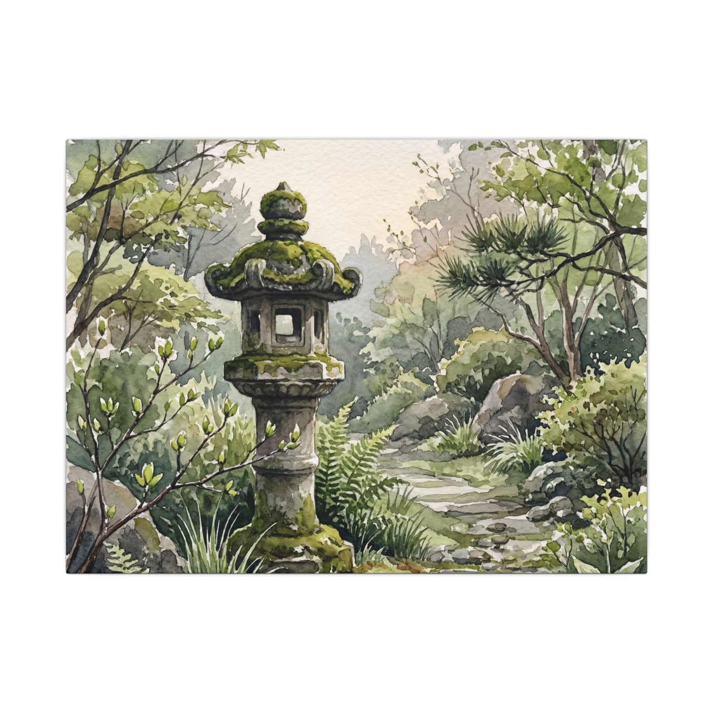 Neutral Stone Lantern Canvas Art - Watercolor Japandi Art Print