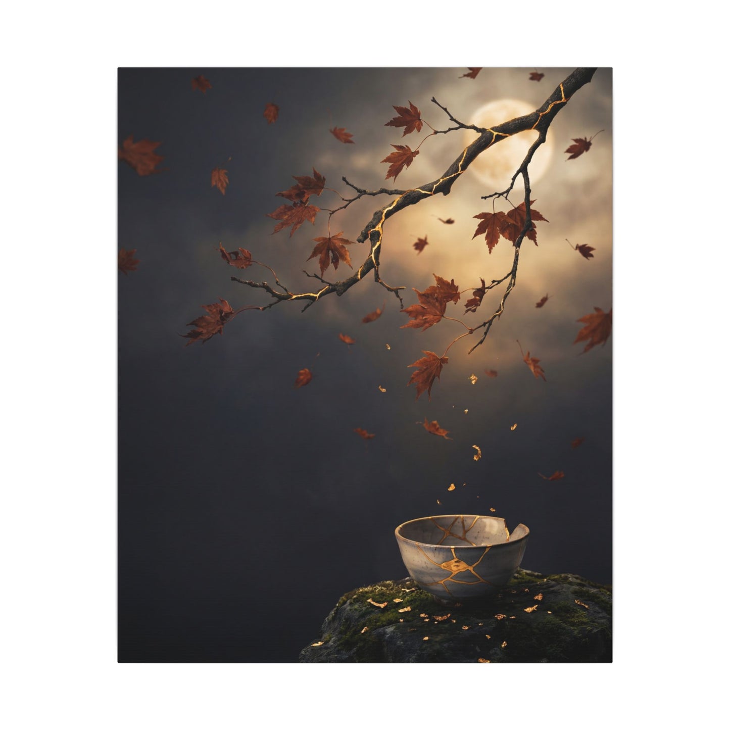 Moonlit Garden Gold Repair Canvas Art | Beautiful Kintsugi Art