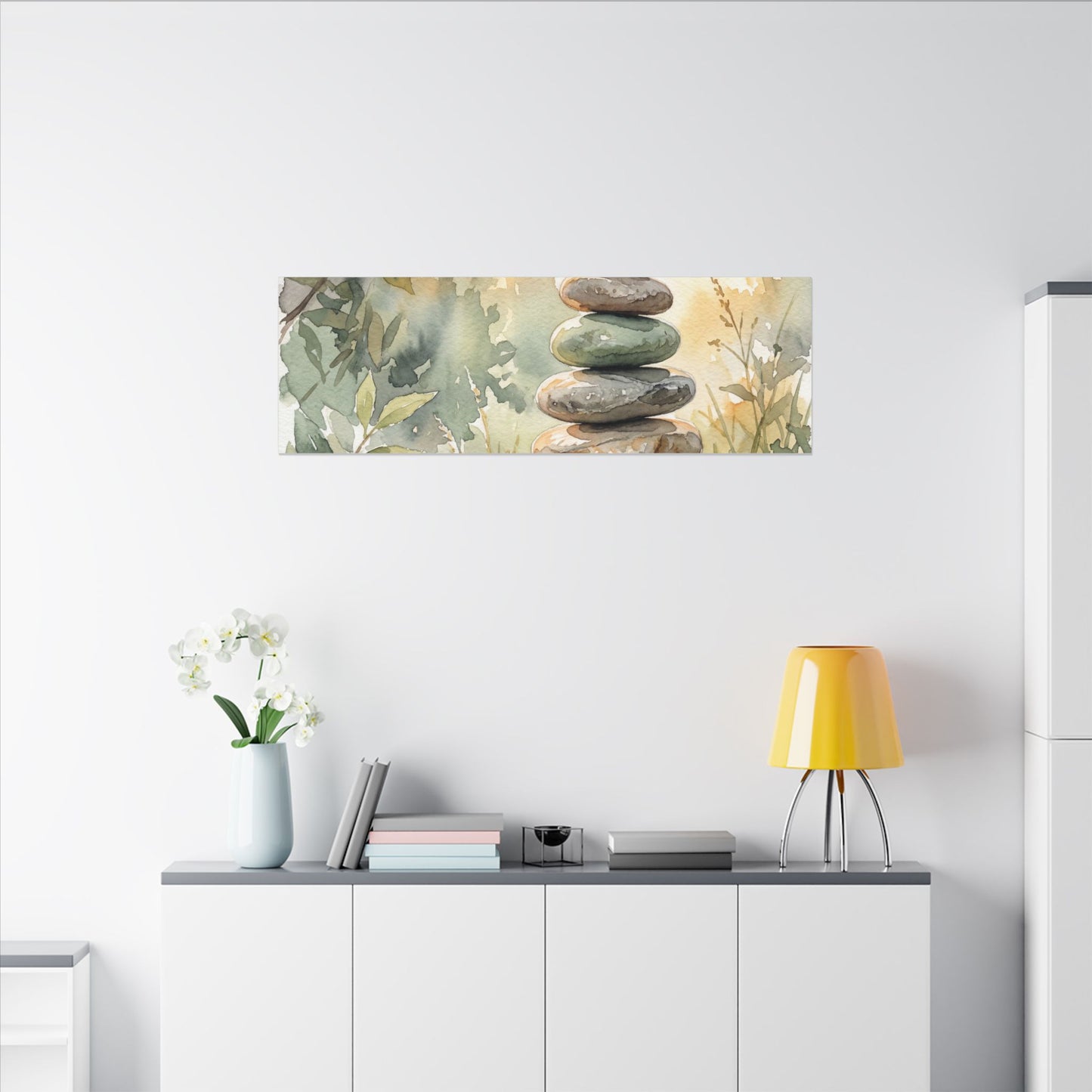 Golden Hour River Stones Canvas Art - Japandi Mono No Aware