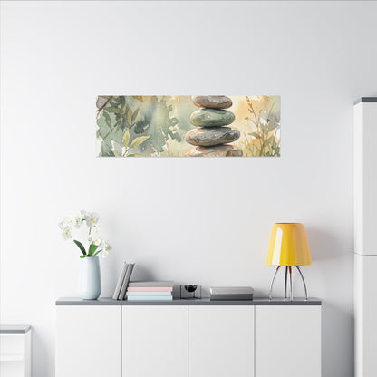 Golden Hour River Stones Canvas Art - Japandi Mono No Aware