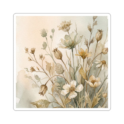 Elegant Dried Flowers Sticker - Watercolor Japandi Art Print