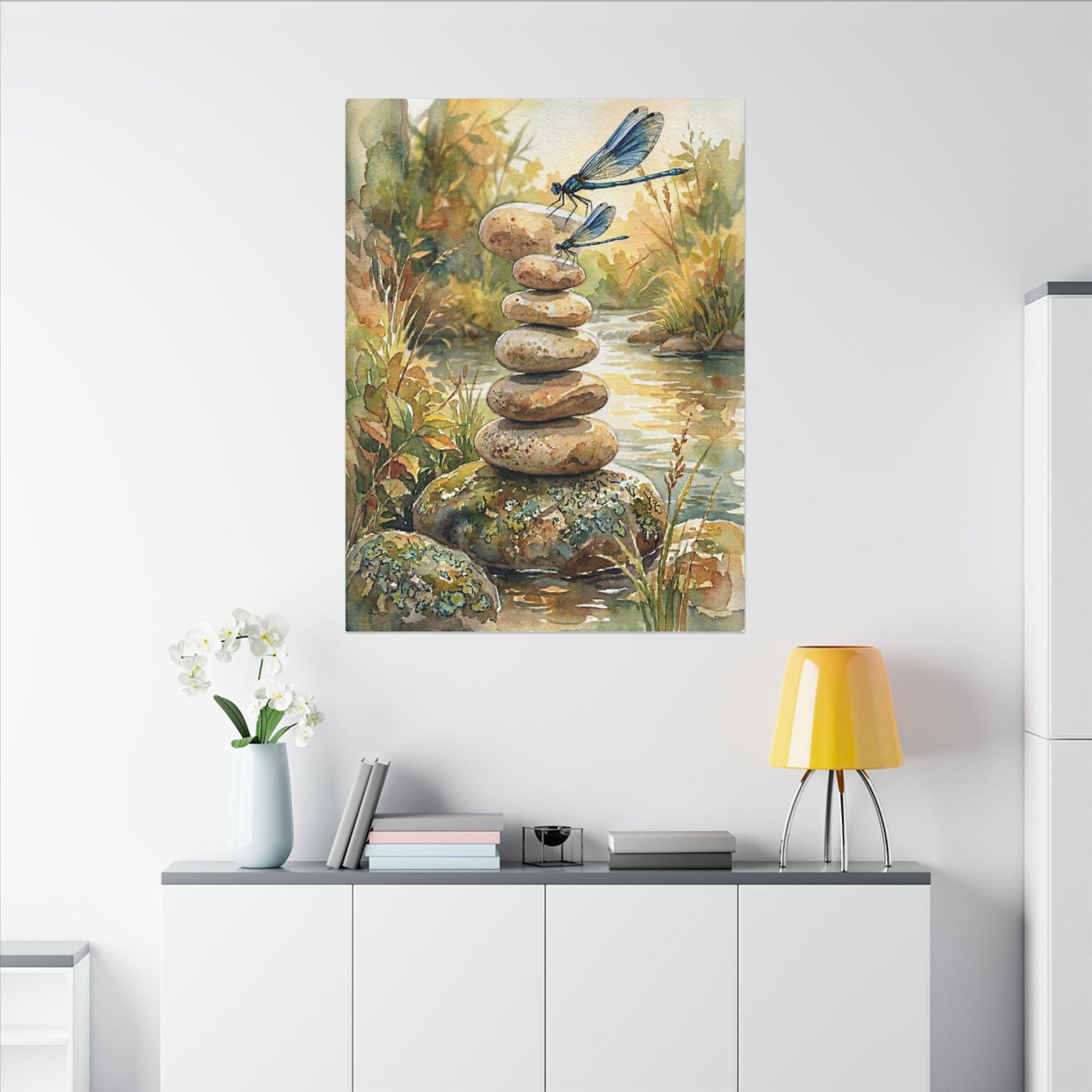 River Stones Summer Canvas Art | Japandi Cozy Design