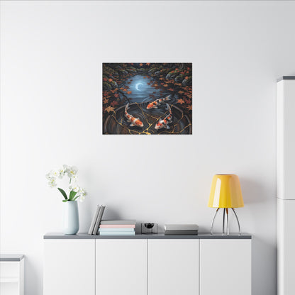 Koi Pond Canvas Art | Autumn Kintsugi Gold Repair Art