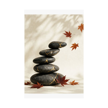River Stones Crackle Gold Wall Art Print | Philosophical Kintsugi Art