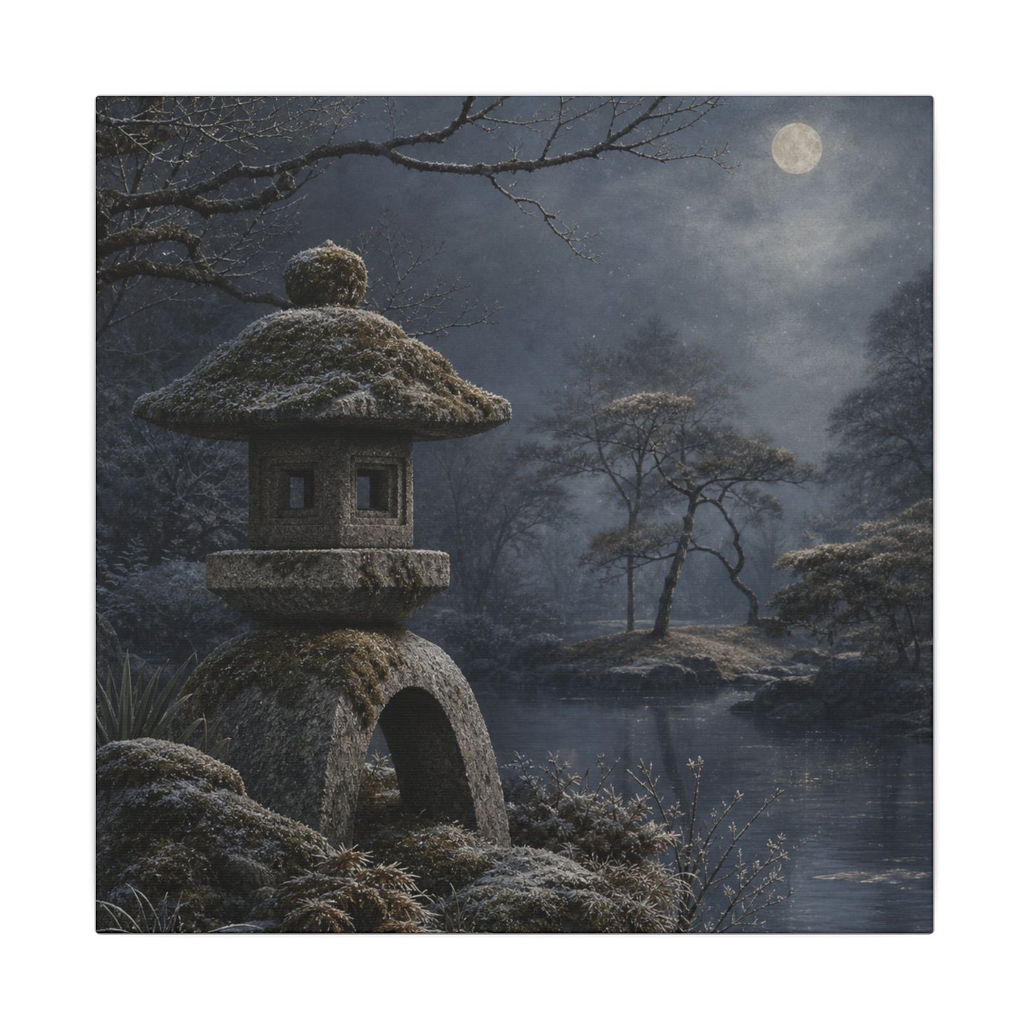 Stone Lantern Canvas Art | Winter Japandi Japanese Pattern Art