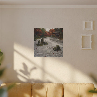 Autumn Rock Garden Ukiyo E Inspired Canvas Art | Peaceful Decor