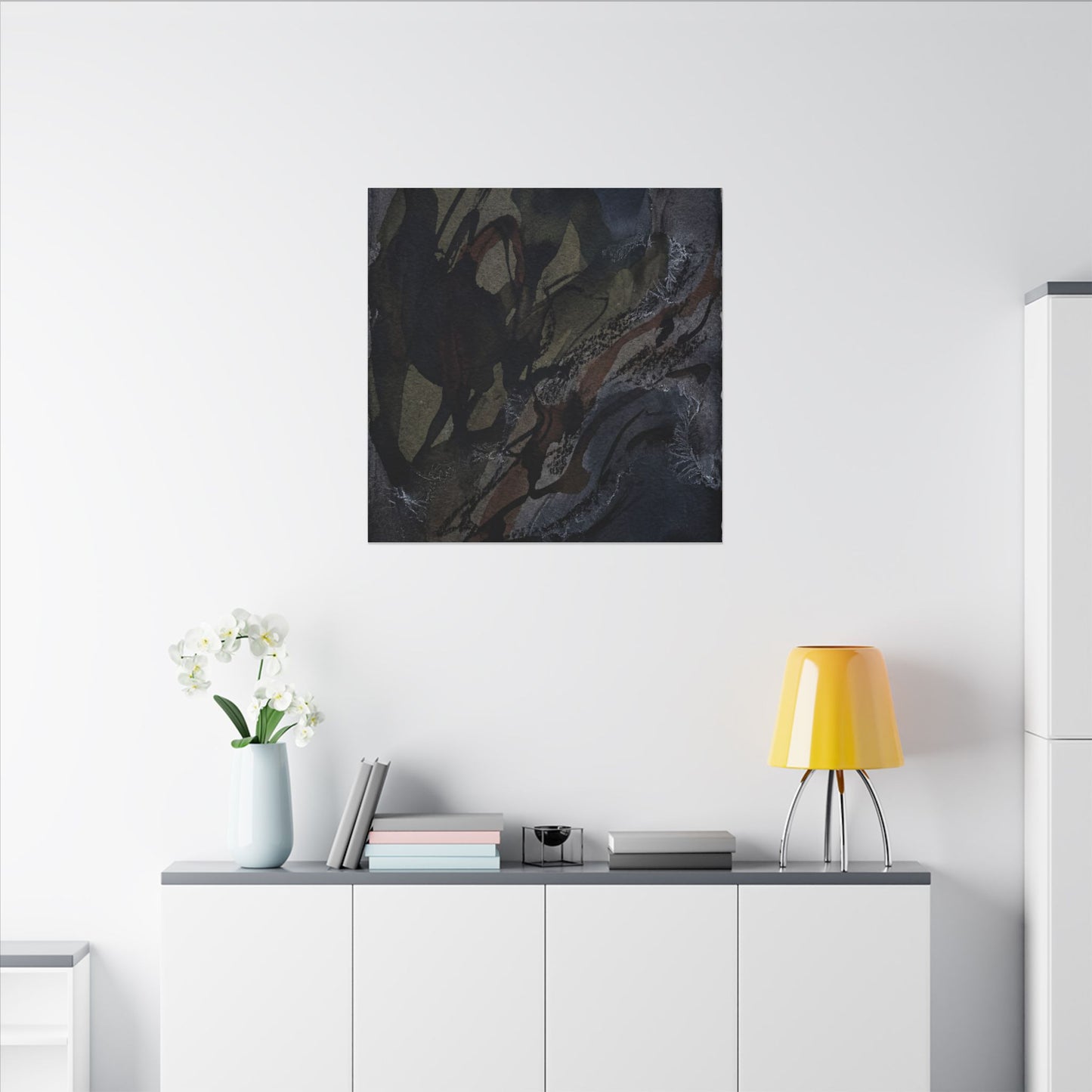 Shadow Play Winter Canvas Art | Dark Japandi Luxurious Design