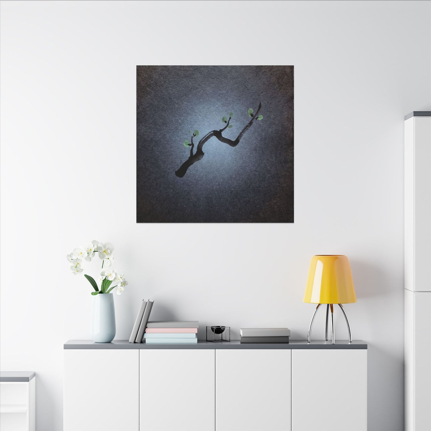 Ink Brushstroke Canvas Art | Spring Dark Japandi Moody Minimal Art