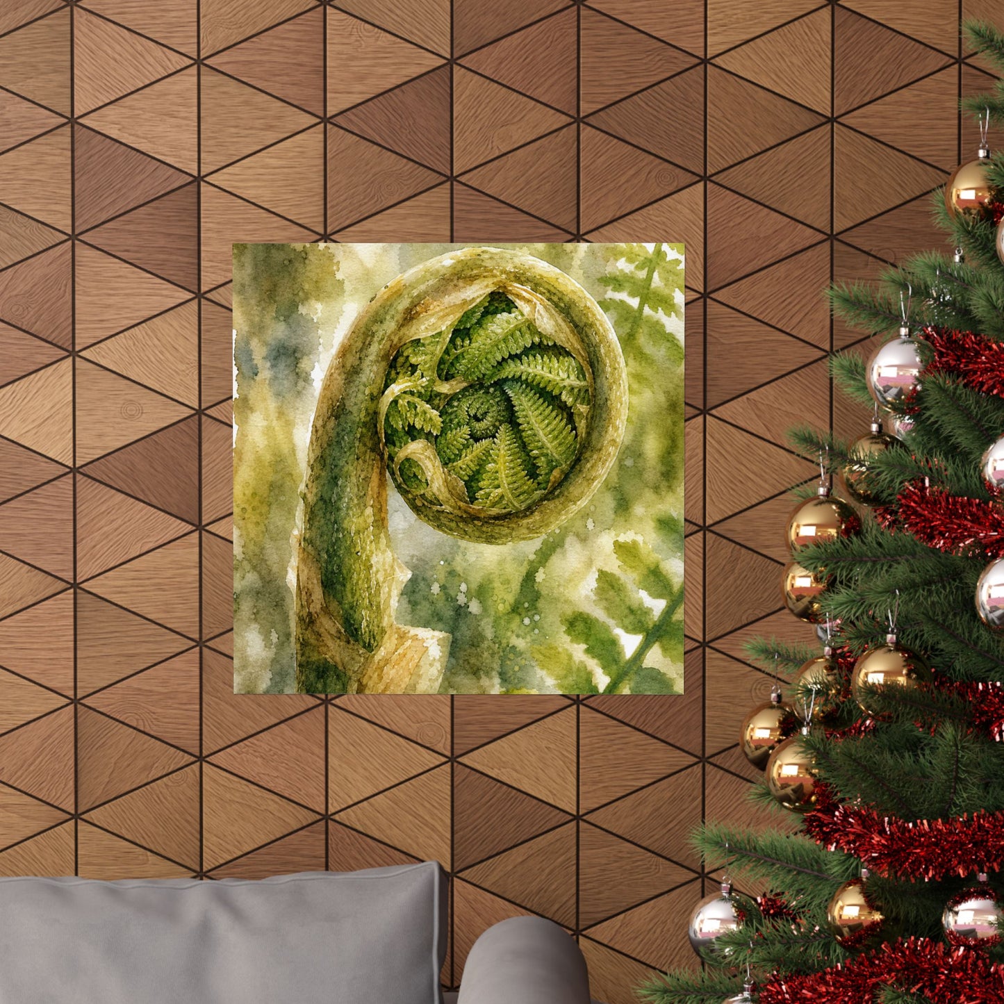 Elegant Fern Unfurling Wall Art Print - Watercolor Japandi