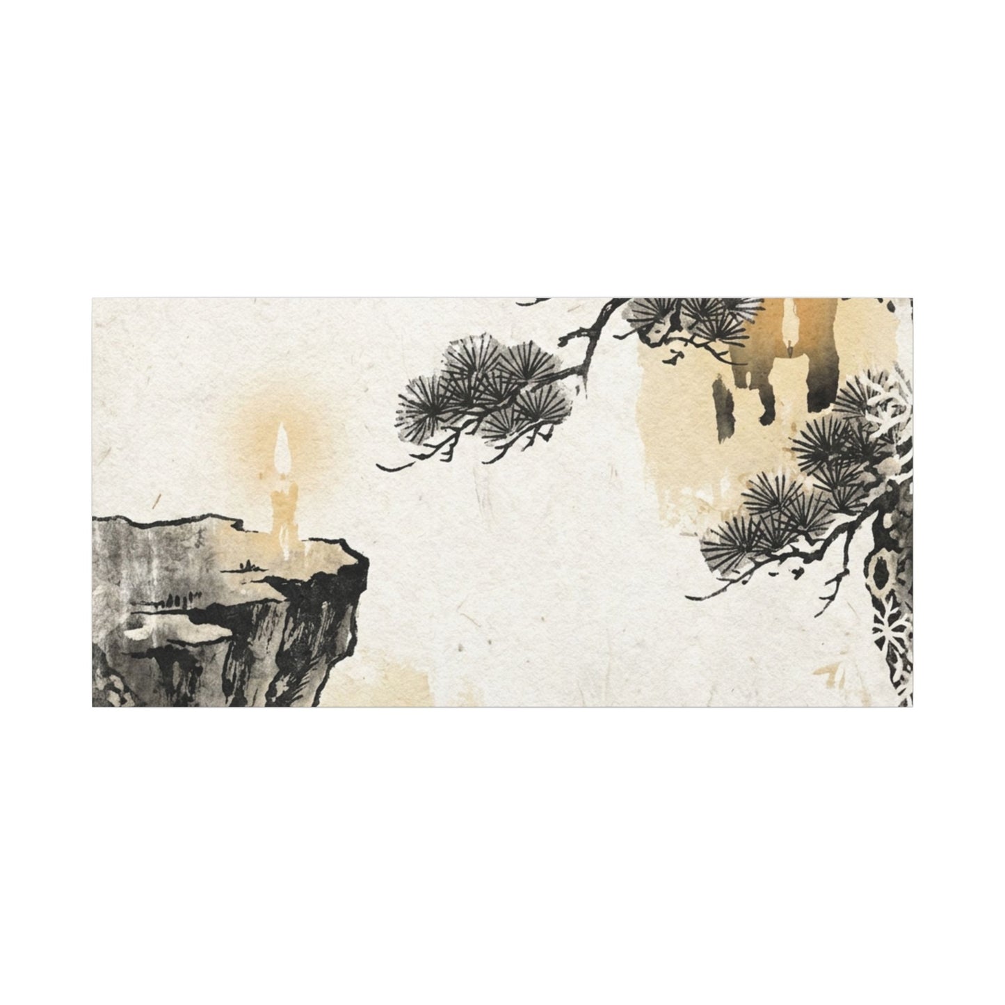 Japandi Pine Tree in Candlelight | Japanese Pattern Canvas Art