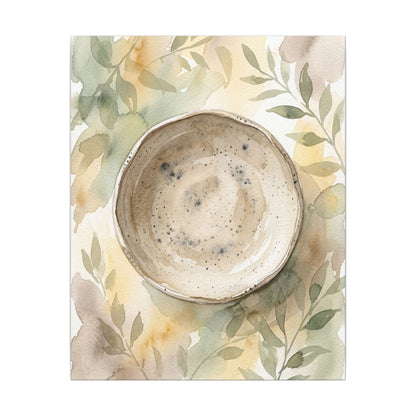 Ceramic Bowl Watercolor Canvas Art | Warm Japandi Art