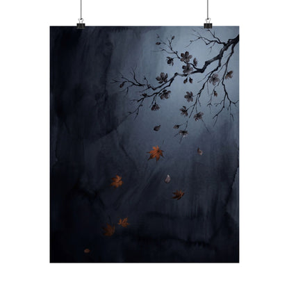 Moonlight Cherry Blossom Wall Art Print - Dark Japandi Ma