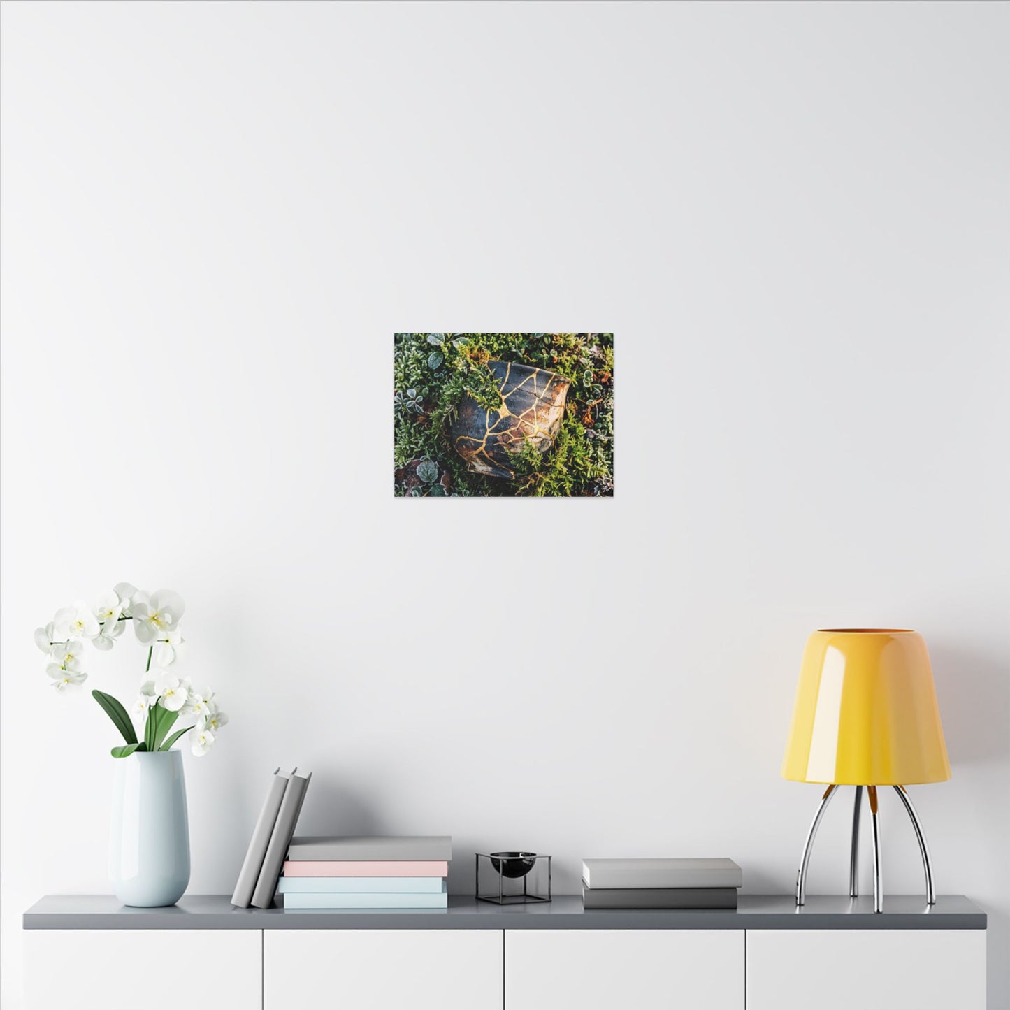 Artful Moss Close Up Canvas Art - Gold Repair Kintsugi
