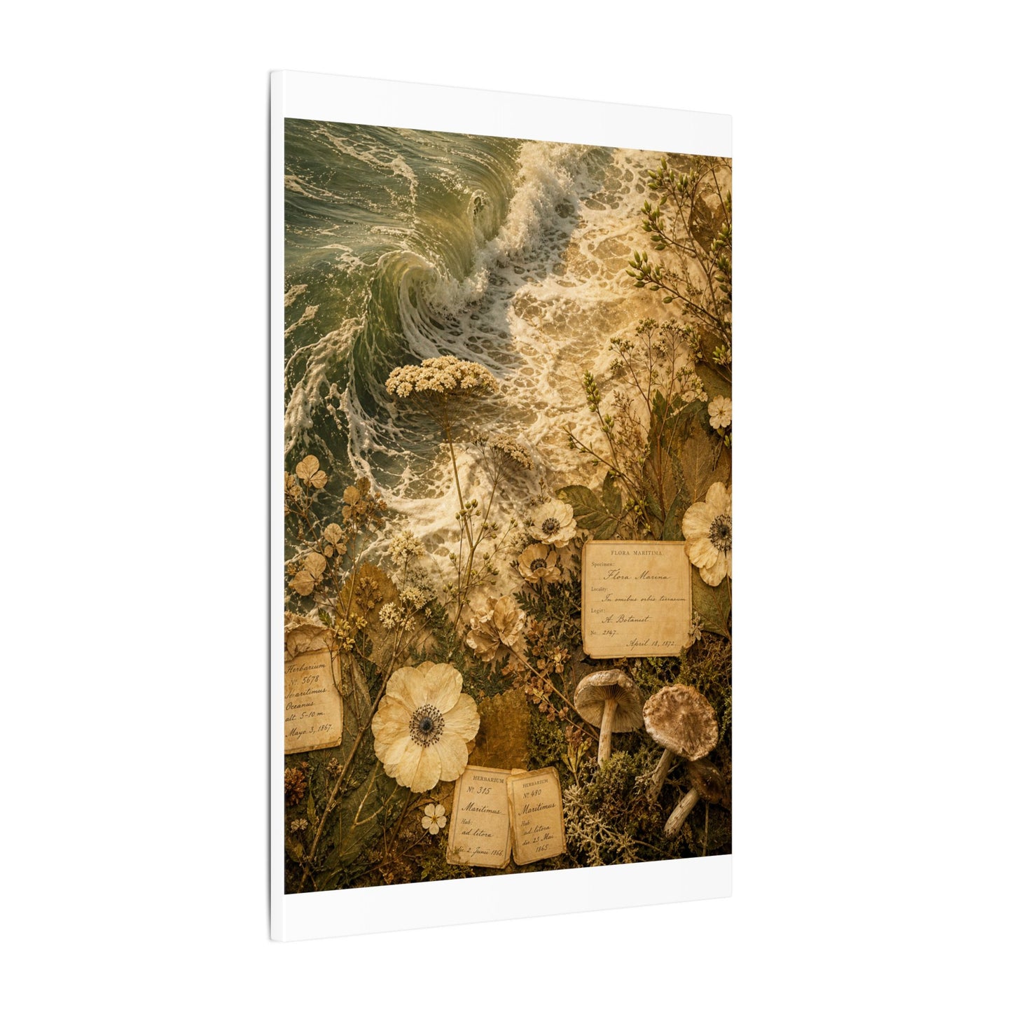 Spring Ocean Wave Herbarium Canvas Art | Nostalgic Decor