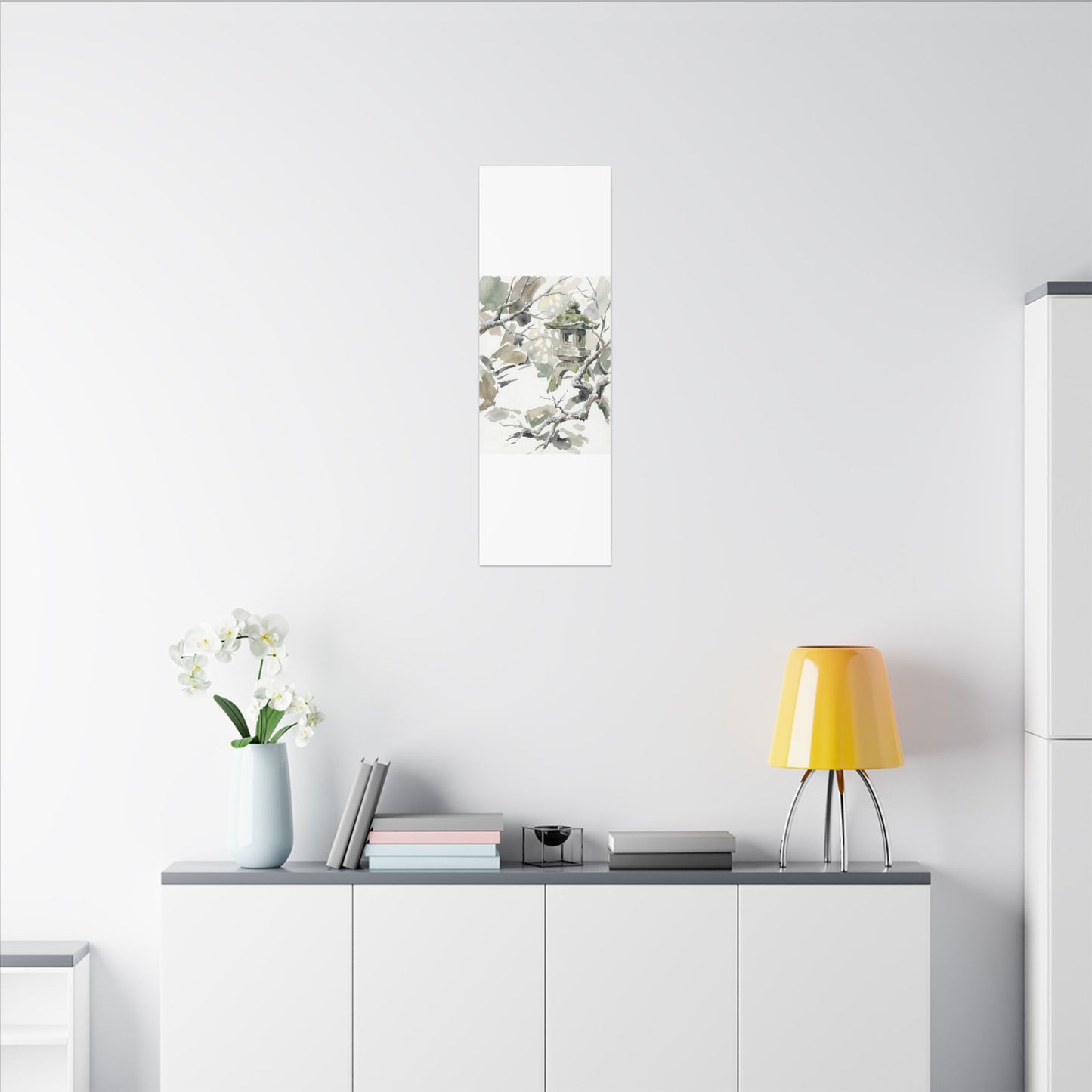 Elegant Stone Lantern Canvas Art - Watercolor Japandi