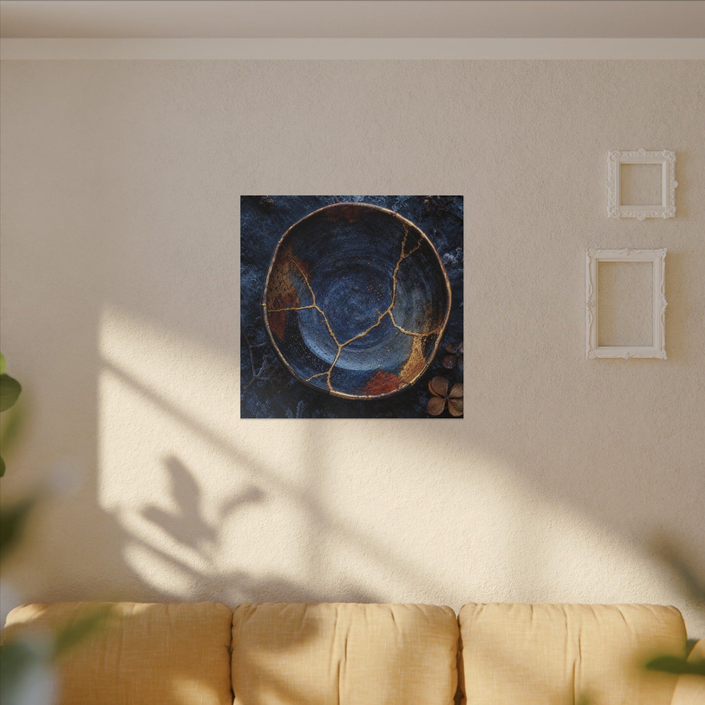 Kintsugi Ceramic Bowl in Moonlight | Crackle Gold Canvas Art