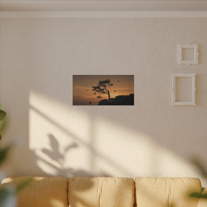 Dark Japandi Pine Tree in Golden Hour | Moody Minimal Canvas Art