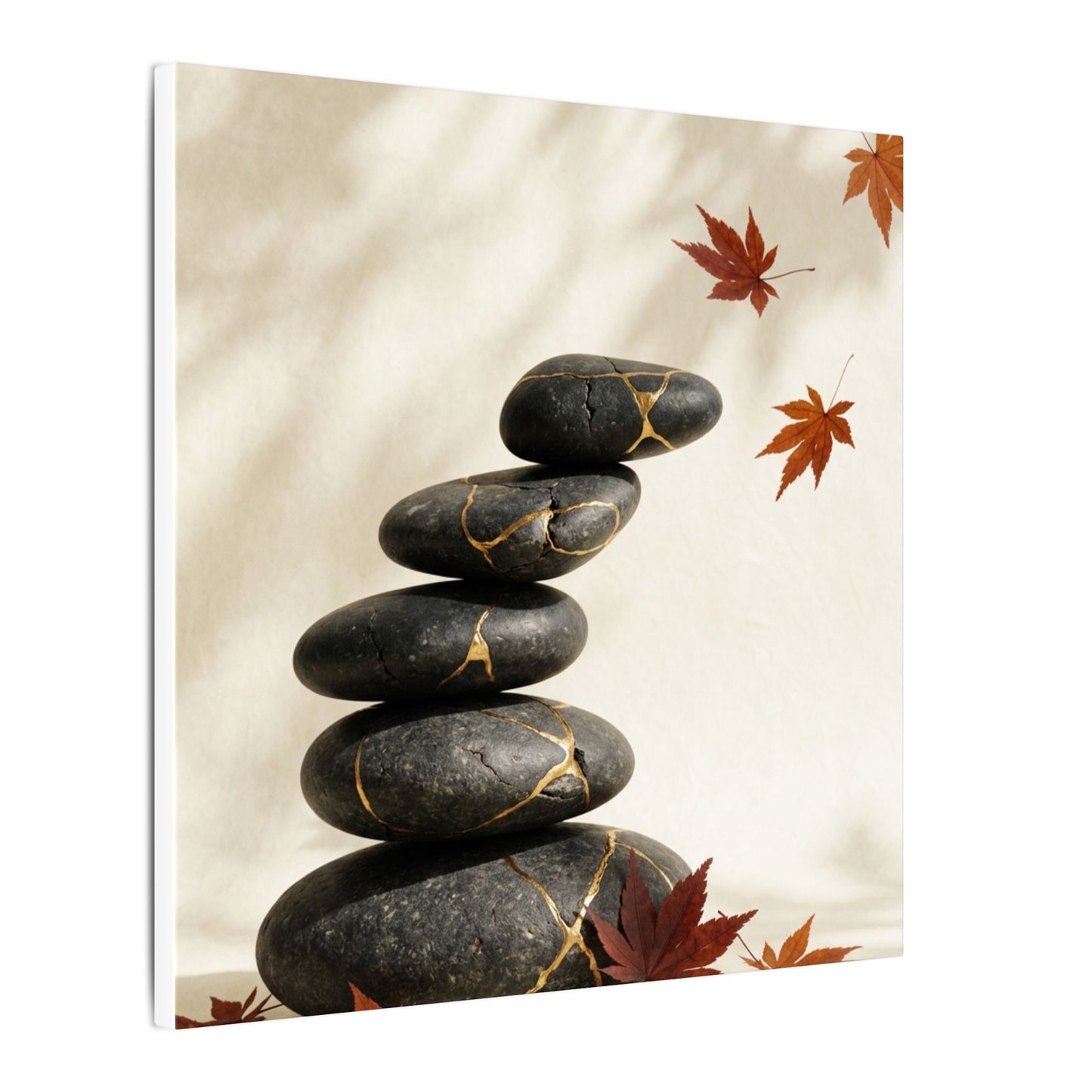 Kintsugi River Stones in Dappled | Crackle Gold Canvas Art