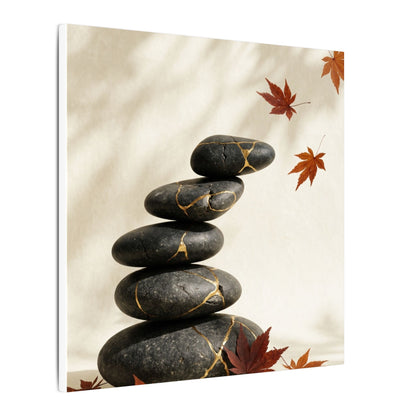 Kintsugi River Stones in Dappled | Crackle Gold Canvas Art