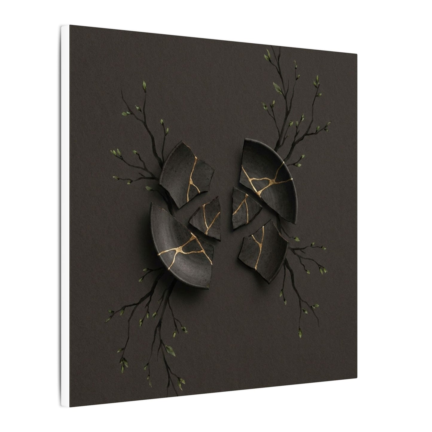 Sophisticated Broken Pottery Canvas Art - Charcoal Ink Dark Japandi