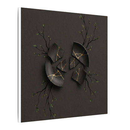 Sophisticated Broken Pottery Canvas Art - Charcoal Ink Dark Japandi
