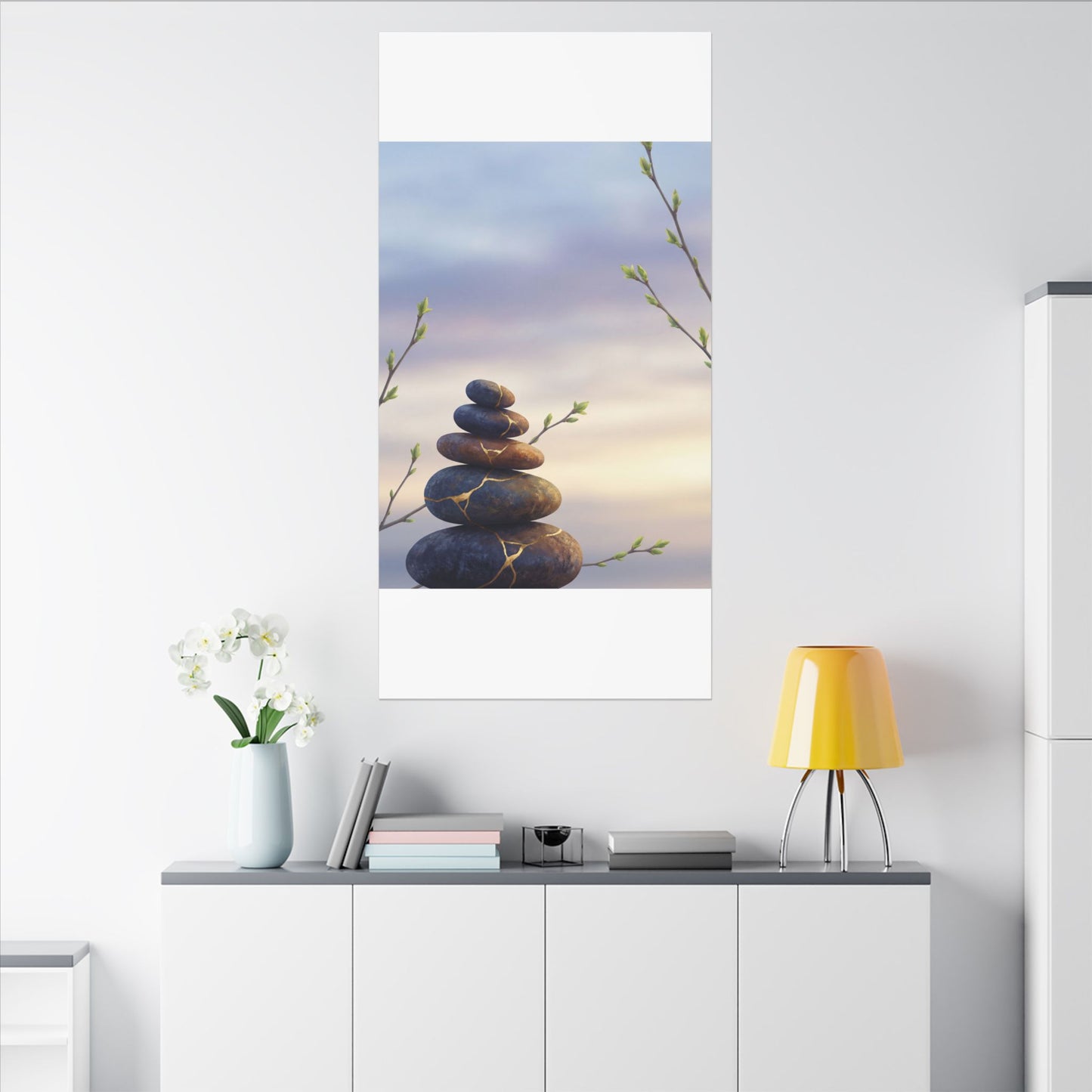 Spring River Stones Gold Vein Canvas Art | Philosophical Decor