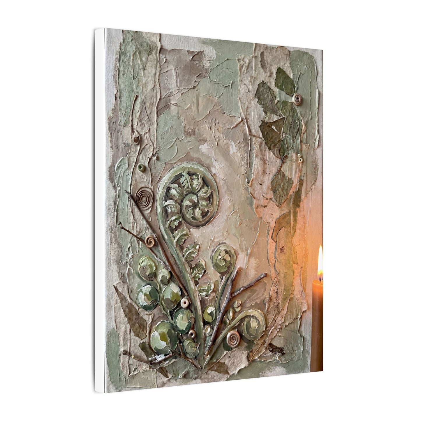 Japandi Fern Unfurling in Candlelight | Texture Canvas Art