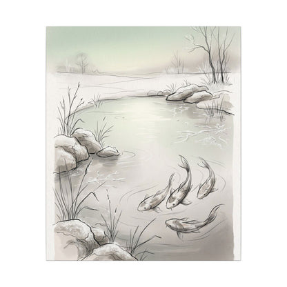 Koi Pond Minimal Line Canvas Art | Cozy Japandi Art