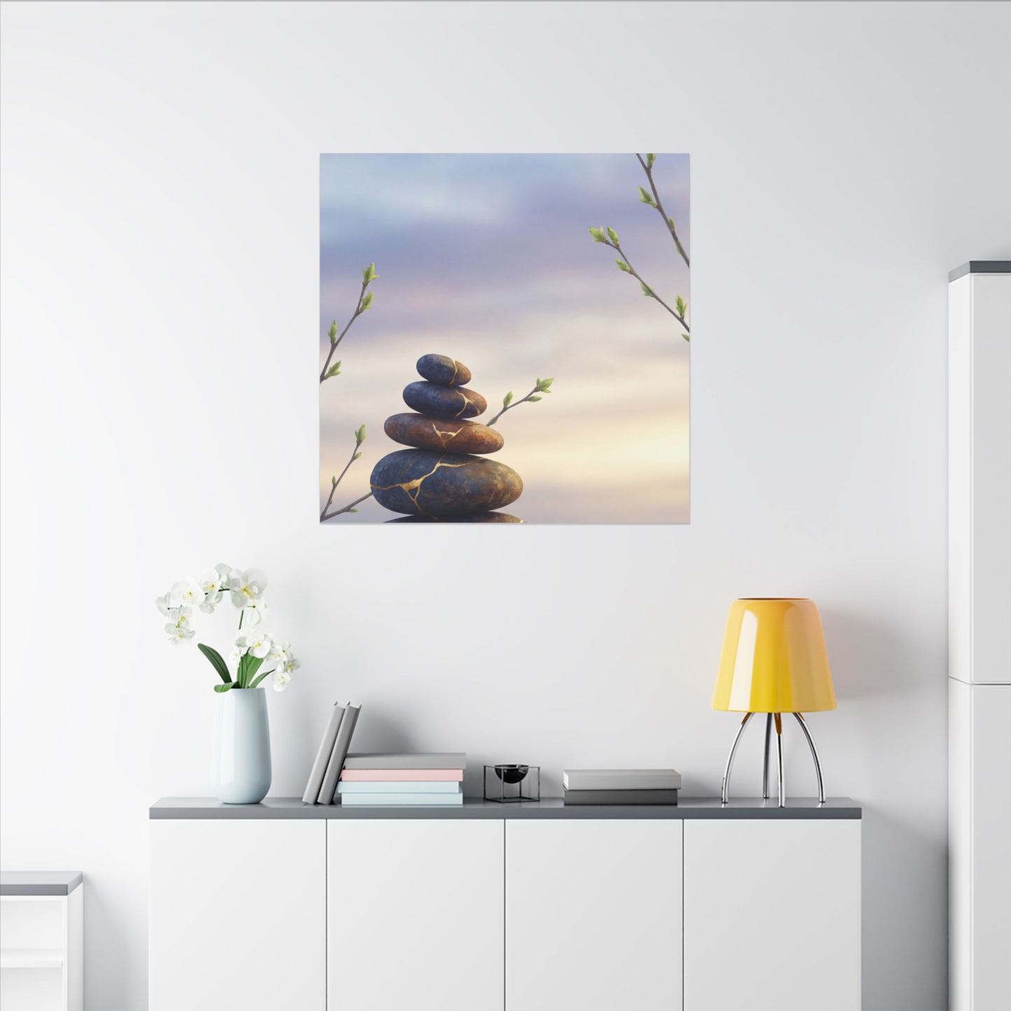 Spring River Stones Gold Vein Canvas Art | Philosophical Decor