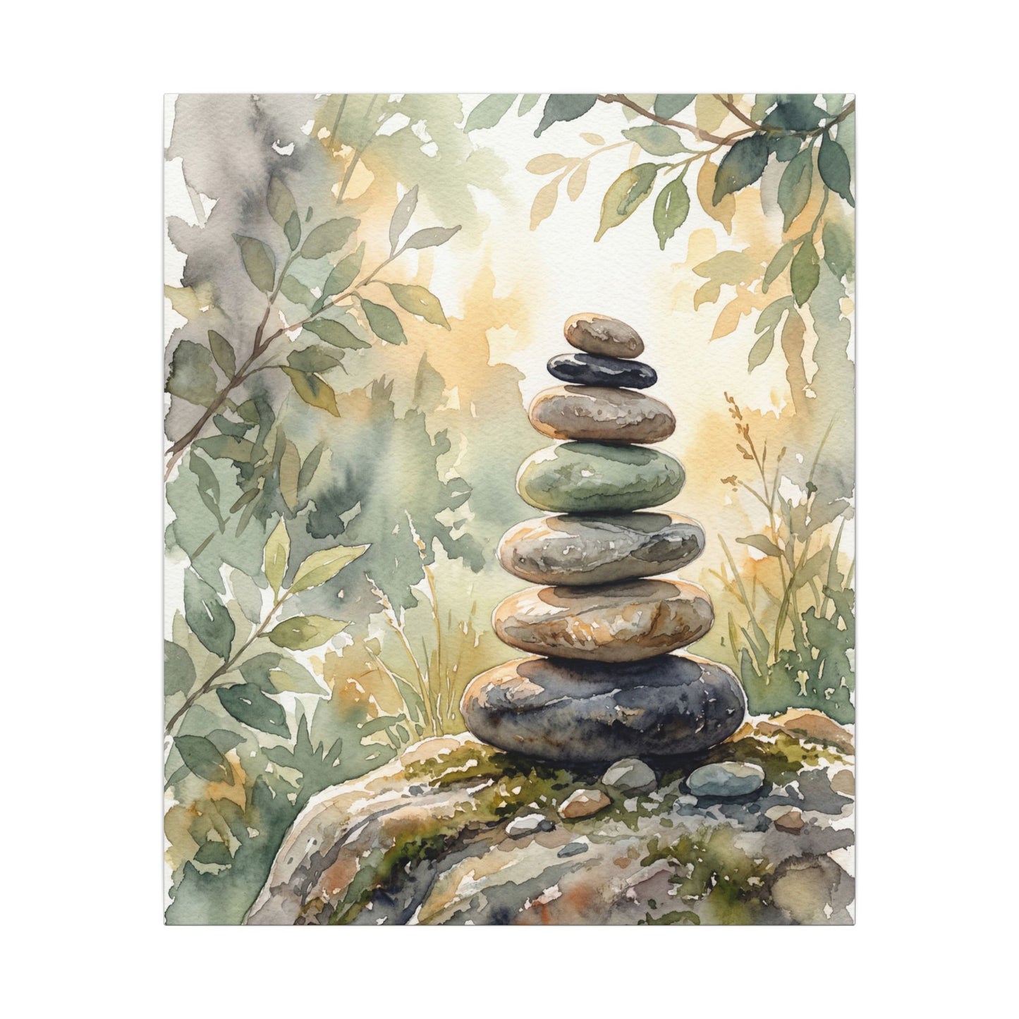 Golden Hour River Stones Canvas Art - Japandi Mono No Aware