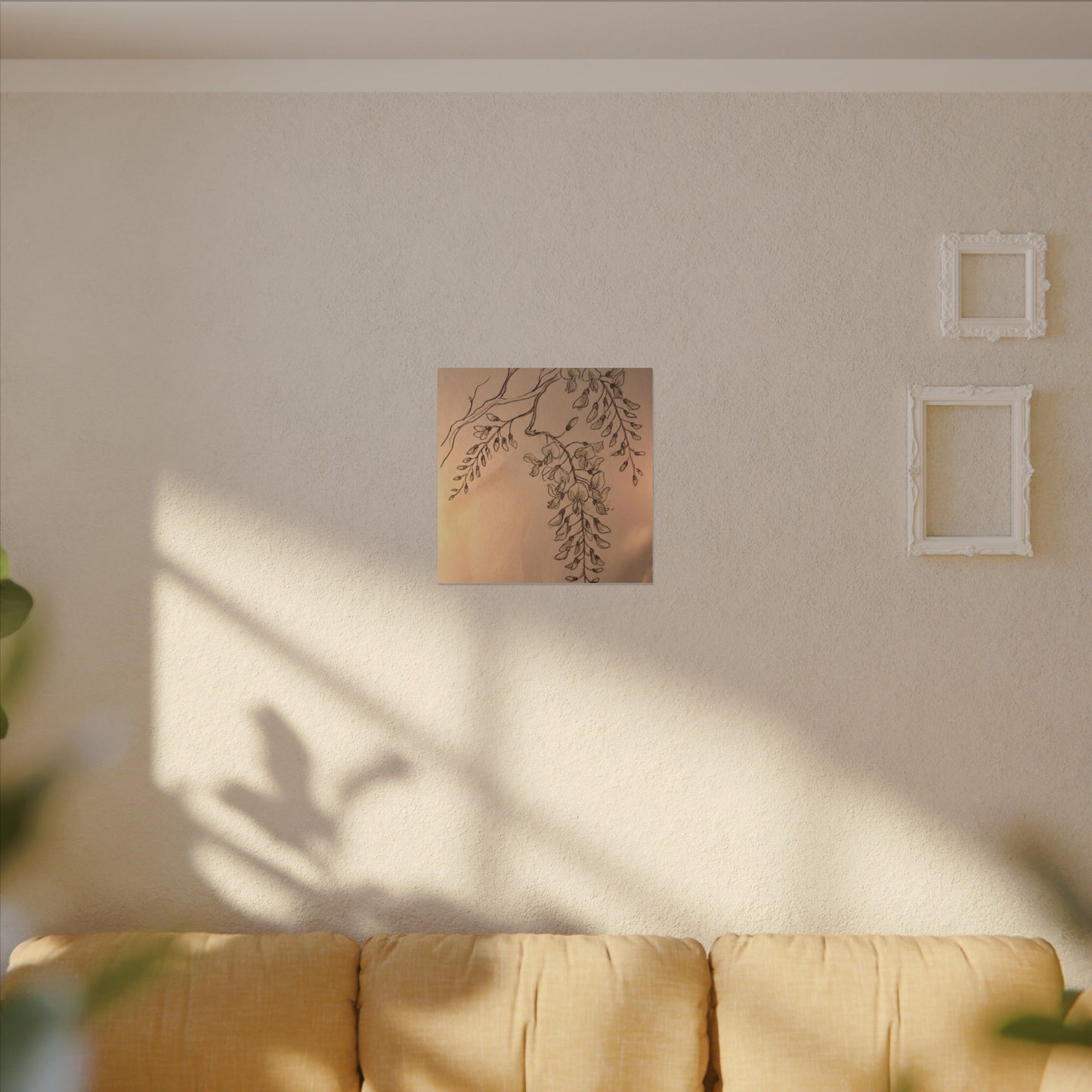 Japandi Wisteria in Candlelight | Minimal Line Canvas Art