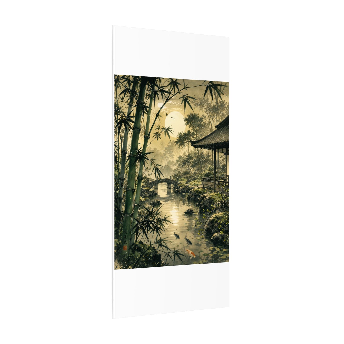 Moonlit Garden Sumi E Canvas Art | Calm Zen Art