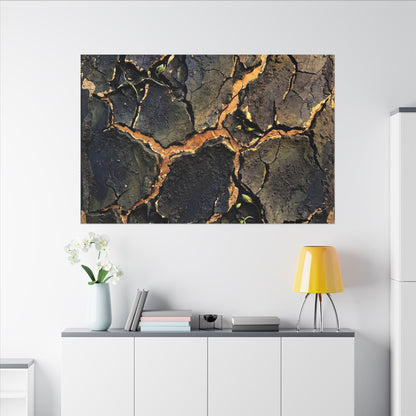 Cracked Earth Spring Canvas Art | Dark Japandi Atmospheric Design