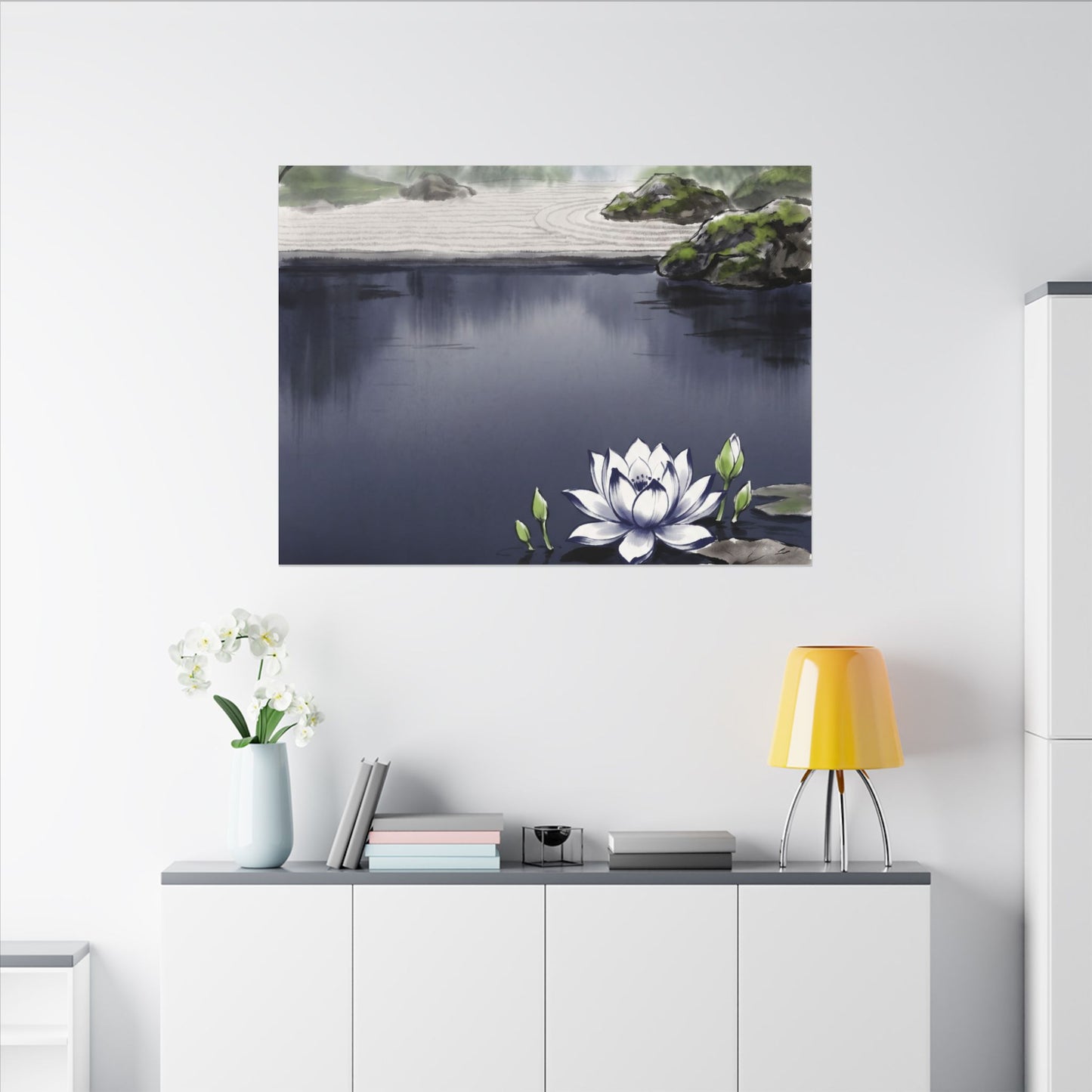 Lotus Flower Karesansui Canvas Art | Tranquil Zen Art