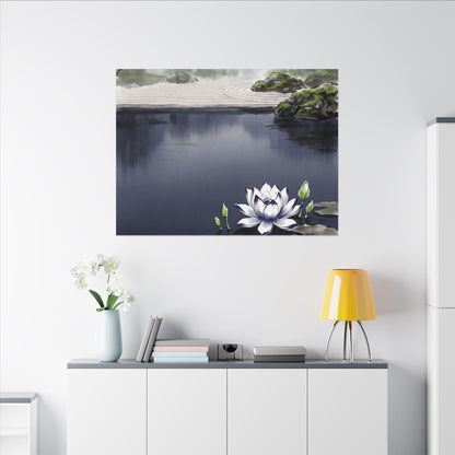 Lotus Flower Karesansui Canvas Art | Tranquil Zen Art