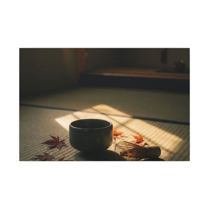 Dark Japandi Tea Ceremony in Golden Hour | Moody Minimal Canvas Art
